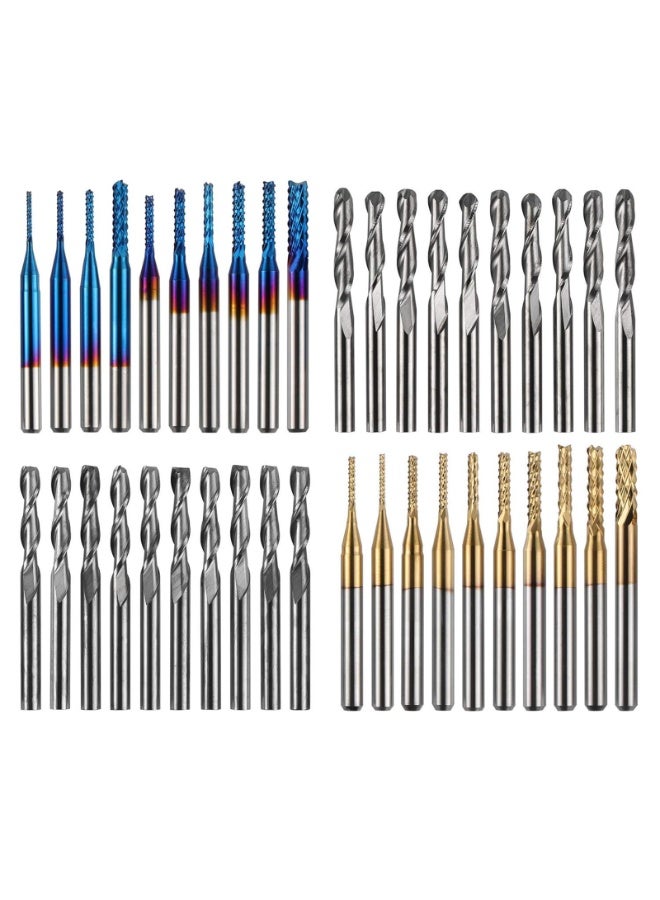 LAMAY 40PCS End Mills CNC Router Bits, 1/8" Shank CNC Cutter Milling Carving Bit Set Including 2-Flute Flat Nose & Ball Nose, Nano Blue Coat & Titanium Coat, MC40A - Image 1